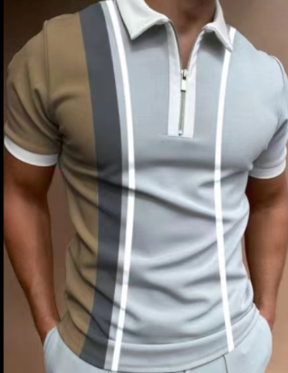 "Stripe Fusion: Men's Lapel Polo Tee"