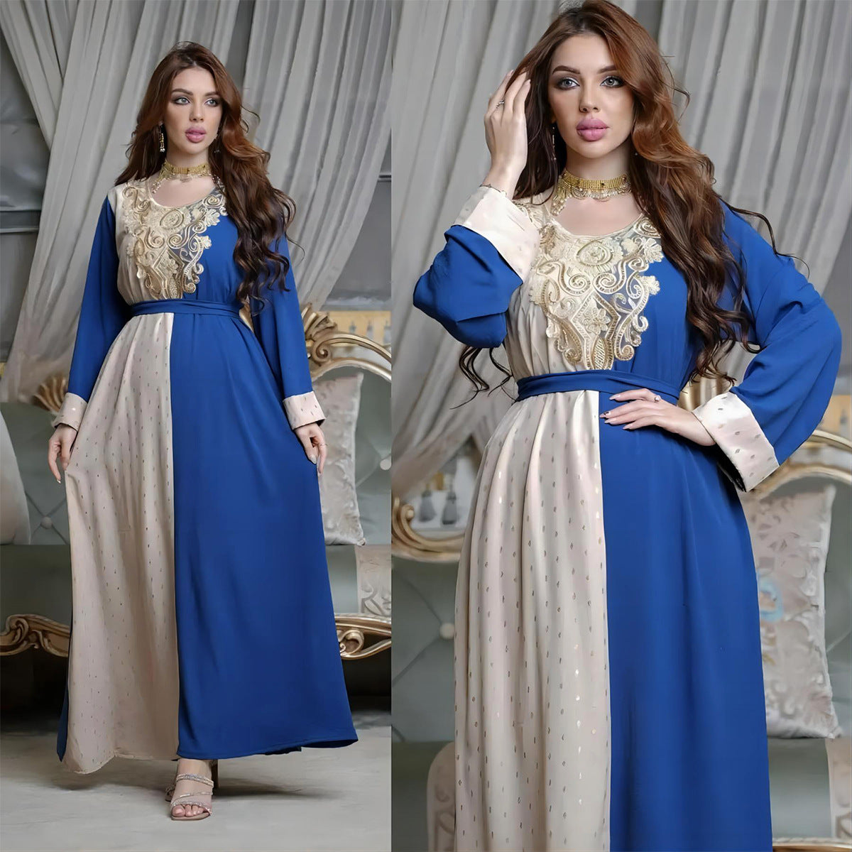 Embroidery Applique Arabic Tunic Robe Dress