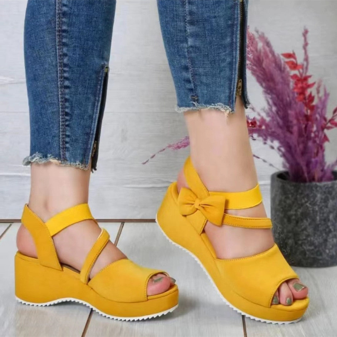 "Suede Soar: Plus Size Wedge Peep Toe Sandals"