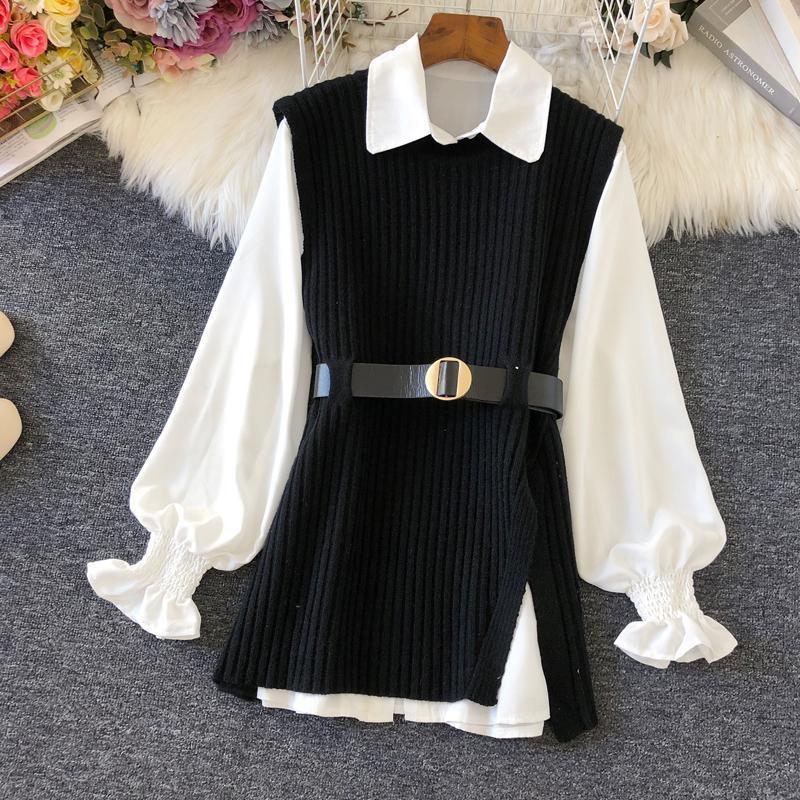 Shirt Knitted Two-piece Vest Set High Quality Casual Fashion