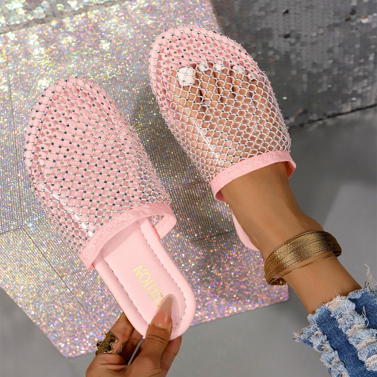 Hollow-toe Transparent Sandals With Rhinestones Summer Fashion sandal