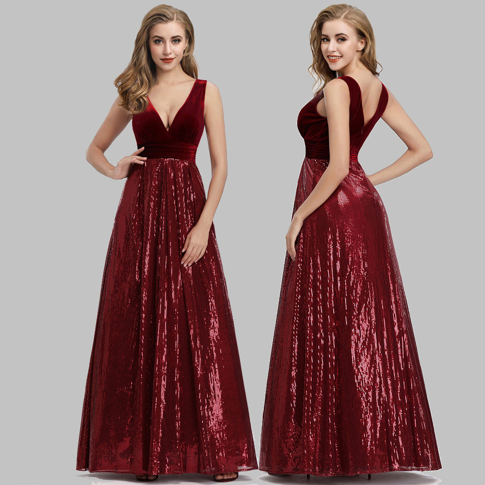 V-neck Sleeveless Mopping Sequins