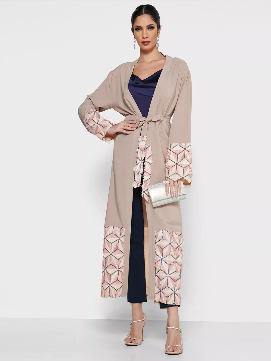 Spliced Lace Up Cardigan Robe