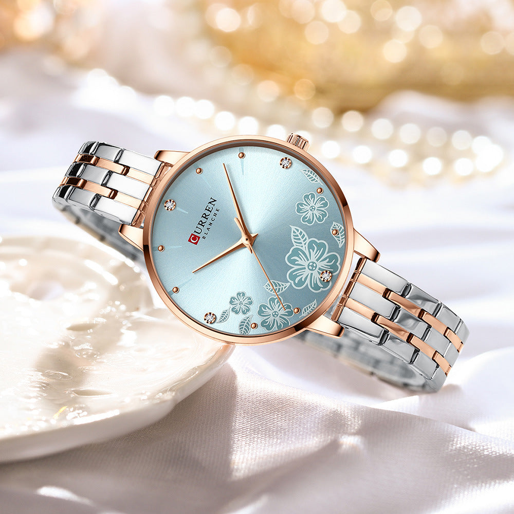 "Steel Petal Elegance Quartz Watch"