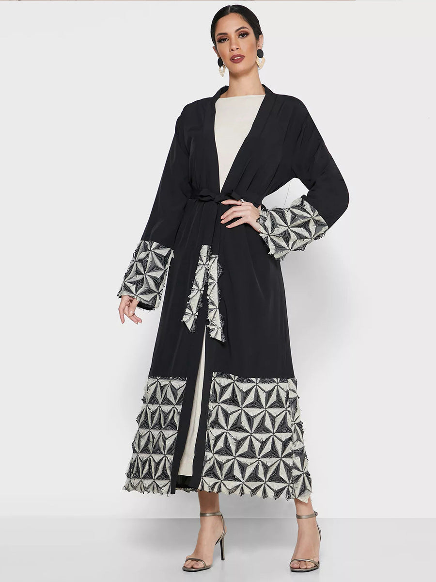 Spliced Lace Up Cardigan Robe