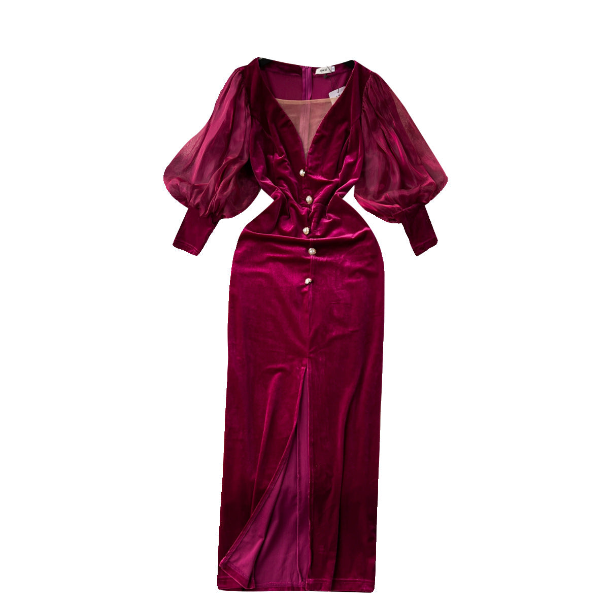 Vintage Velvet Dress High-end Affordable Luxury Niche Lantern Sleeve Slim Mid-length Split Knee-length Court Style Dress