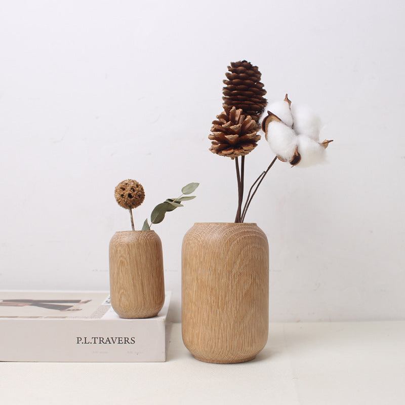 Japanese Style Groceries Solid Wood Dried Flowers And Flowerpot Wooden Craftwork Ins Vase