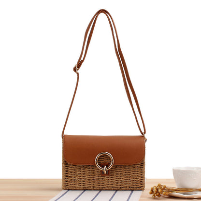 Summer Casual Square Lock Crossbody Woven Bag