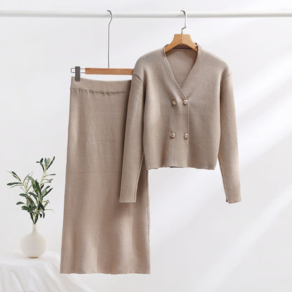 Knitted Long Sleeve Sweater Women's Skirt