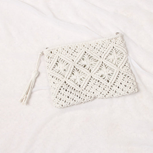 Simple Tassel Clutch Bag Retro Handle Cotton Thread