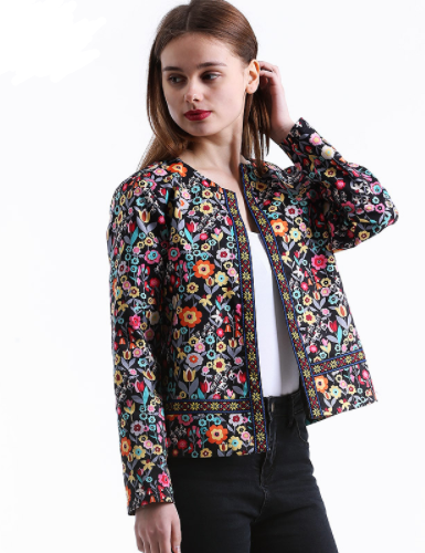 Floral round neck coat baseball uniform tops women