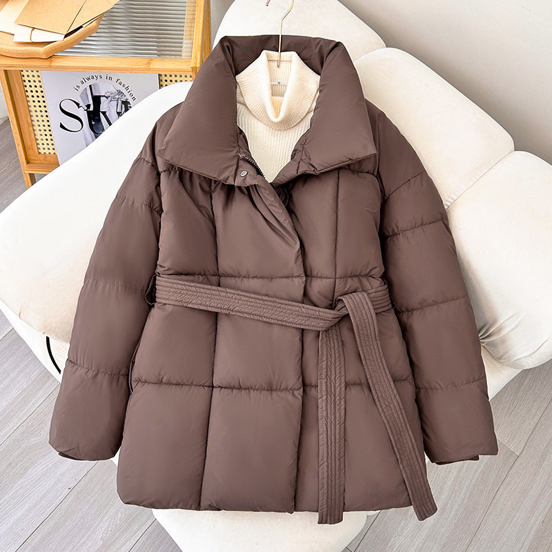 Winter Plaid Sewing Lapel Coat With Lace-up Design Thick JacketWomen's Clothing