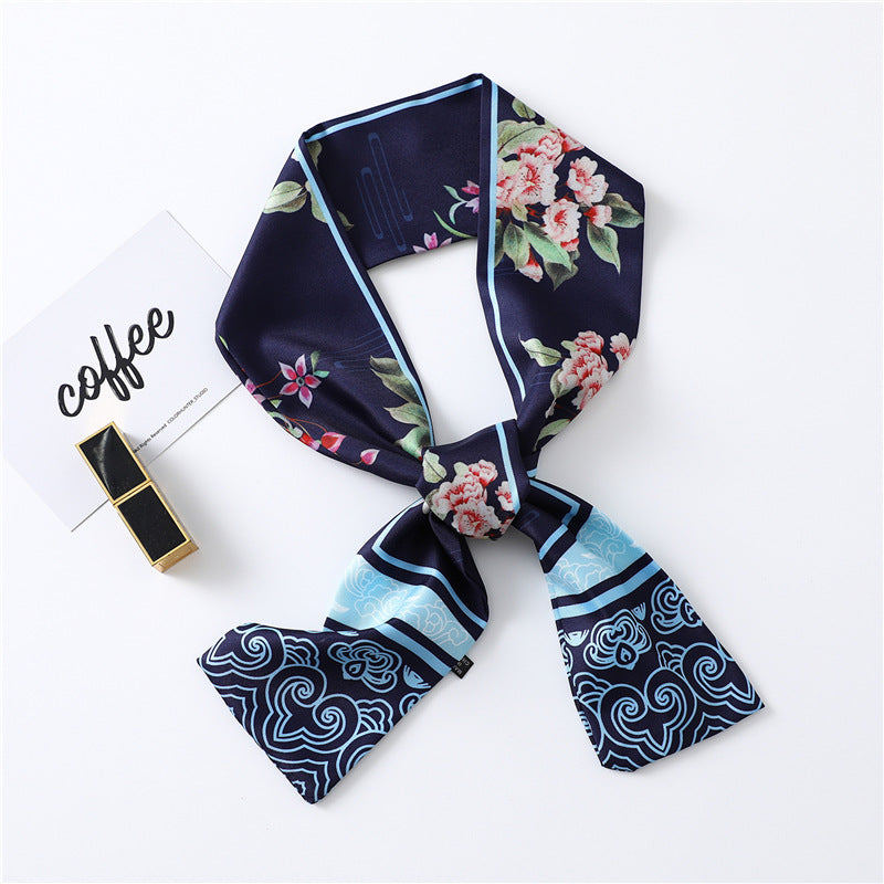 Narrow Long Silk Scarf Female Print Small Scarf Small Streamer Scarf