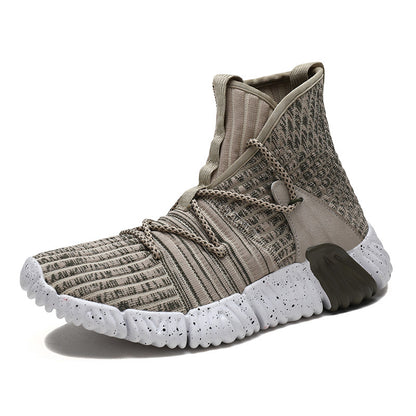 Sneakers Flying Woven High-top Sneakers With Breathable Mesh