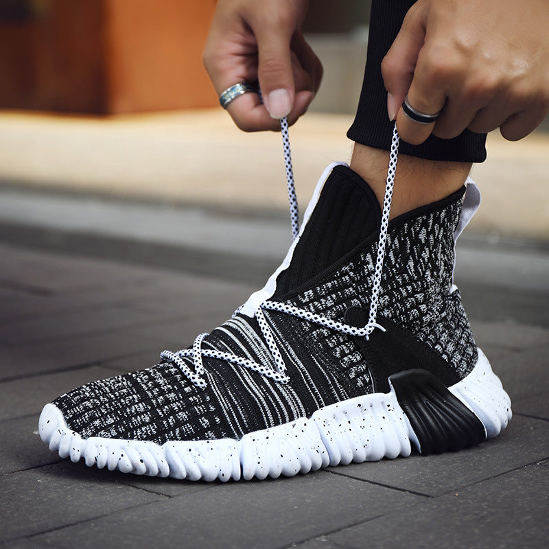 Sneakers Flying Woven High-top Sneakers With Breathable Mesh