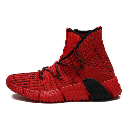 Sneakers Flying Woven High-top Sneakers With Breathable Mesh