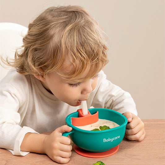Babycare 3 in 1 Baby Feeding Snack Soup Bowl with Straw Infant Learning Dishes Suction Bowl Handle Tableware Petal Snack Bowl