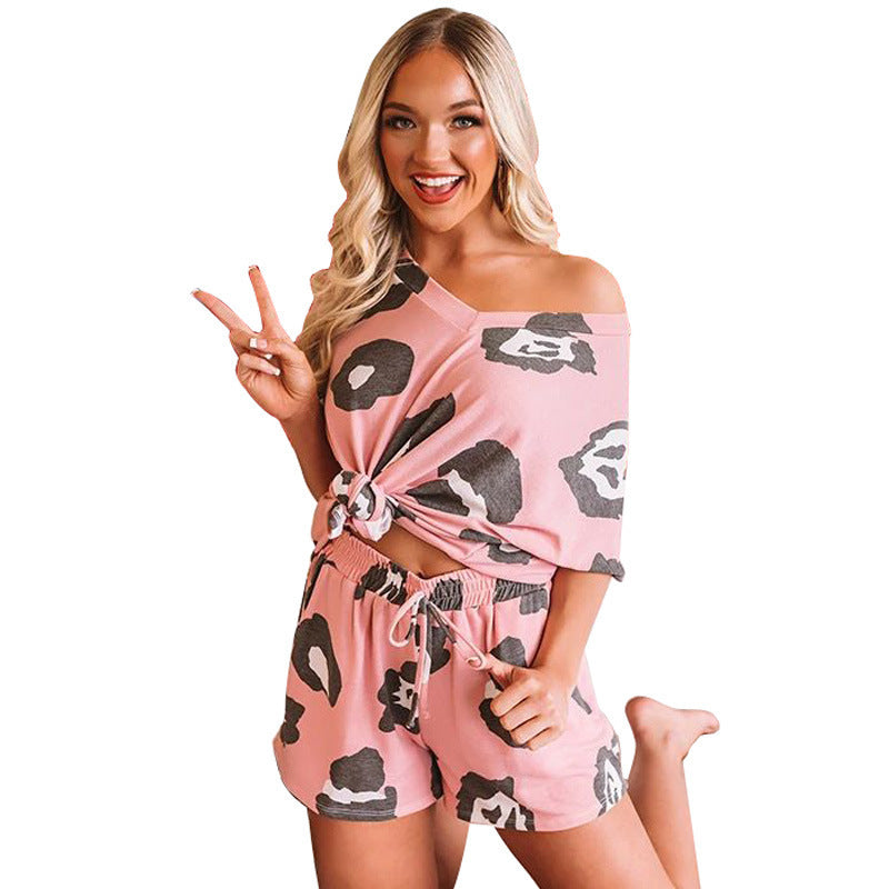 Hooded Short Sleeve Cartoon Cute Home Service Female Ttwo-Piece Suit