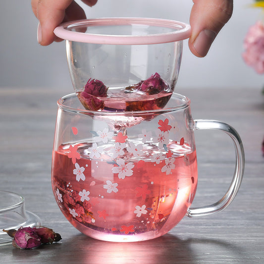 Cherry Blossom Cup Three-Piece High Borosilicate Glass Flower Tea Cup