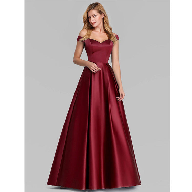 V-Neck Solid Color Long Vintage Gown Dress
