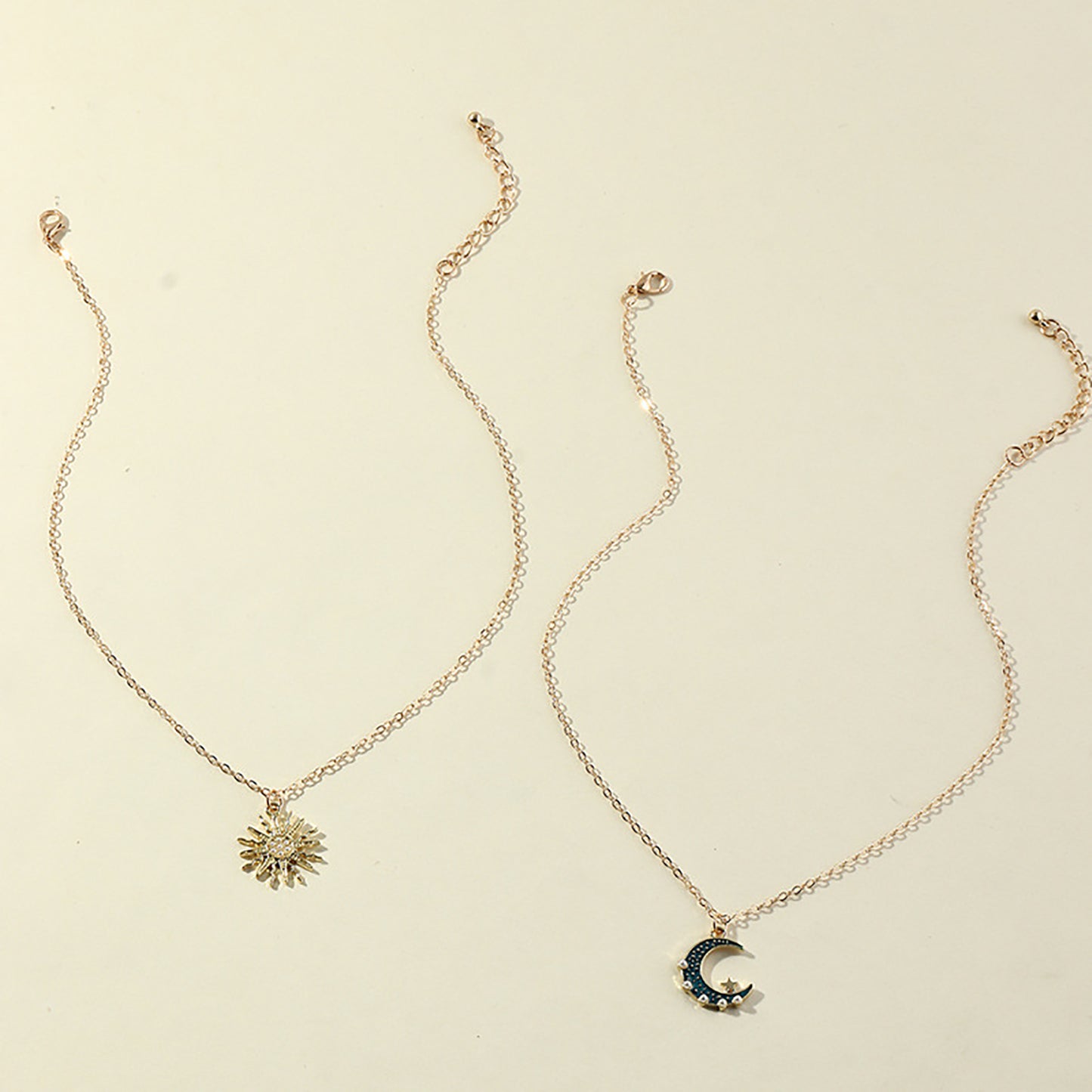 Sun Moon Necklace Blue Gold Stainless Steel Pendant Necklaces Jewelry