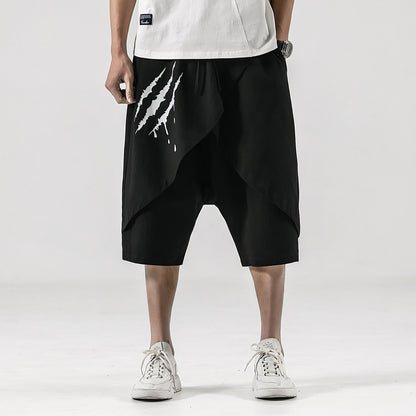 Summer Japanese Cotton Hemp Casual Pants Men's Loose Capris Printed Youth Leisure Urban Youth Outdoor Men's Pants