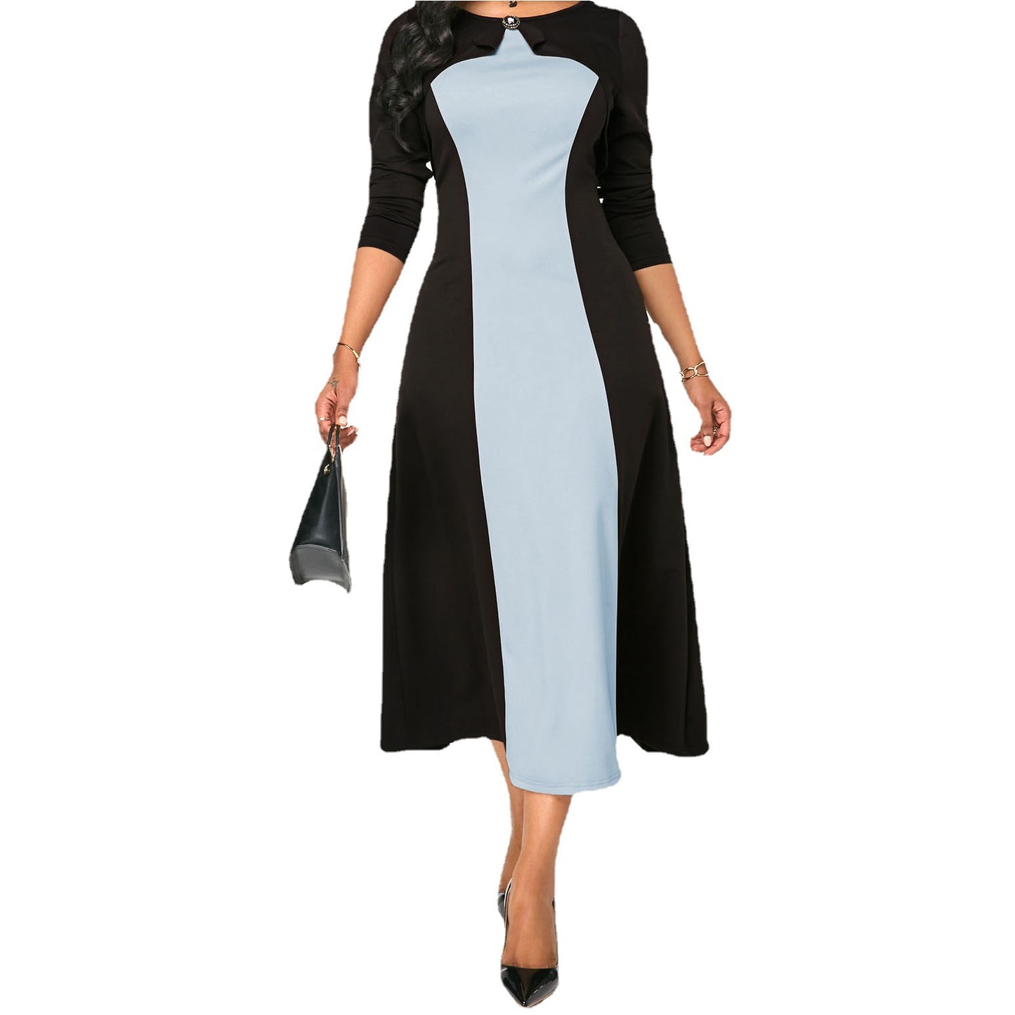 "Seasonal Harmony Long-Sleeved Soirée Dress"