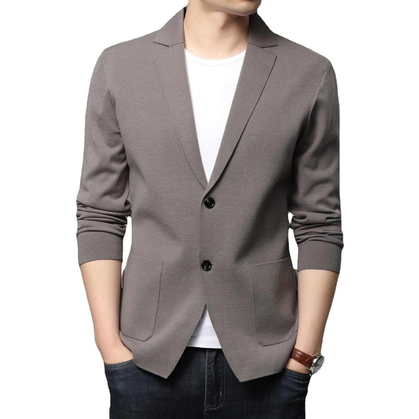 Hair Spring And Autumn Men\'S T-Shirt Coat Korean Version Blazer Solid Color Cardigan Handsome Men\'S Sweater