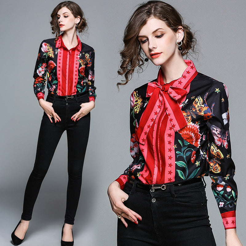 Printed Slim Long Sleeved Versatile Lapel Shirt