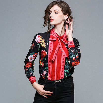 Printed Slim Long Sleeved Versatile Lapel Shirt