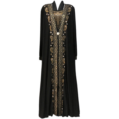 Striped Gold Powder Dubai Middle East Islamic Ladies Robe African Ladies Dress