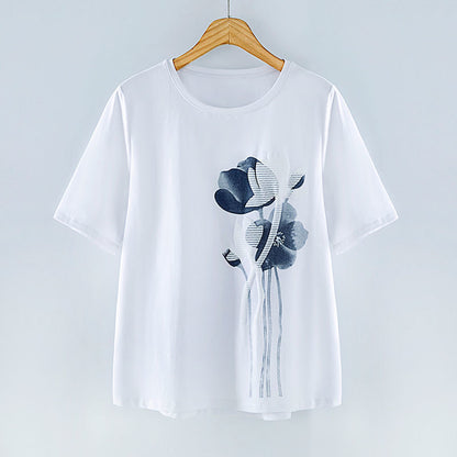 Simple And Thin Body Literary Print Blouse Women