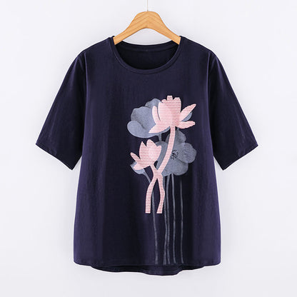 Simple And Thin Body Literary Print Blouse Women