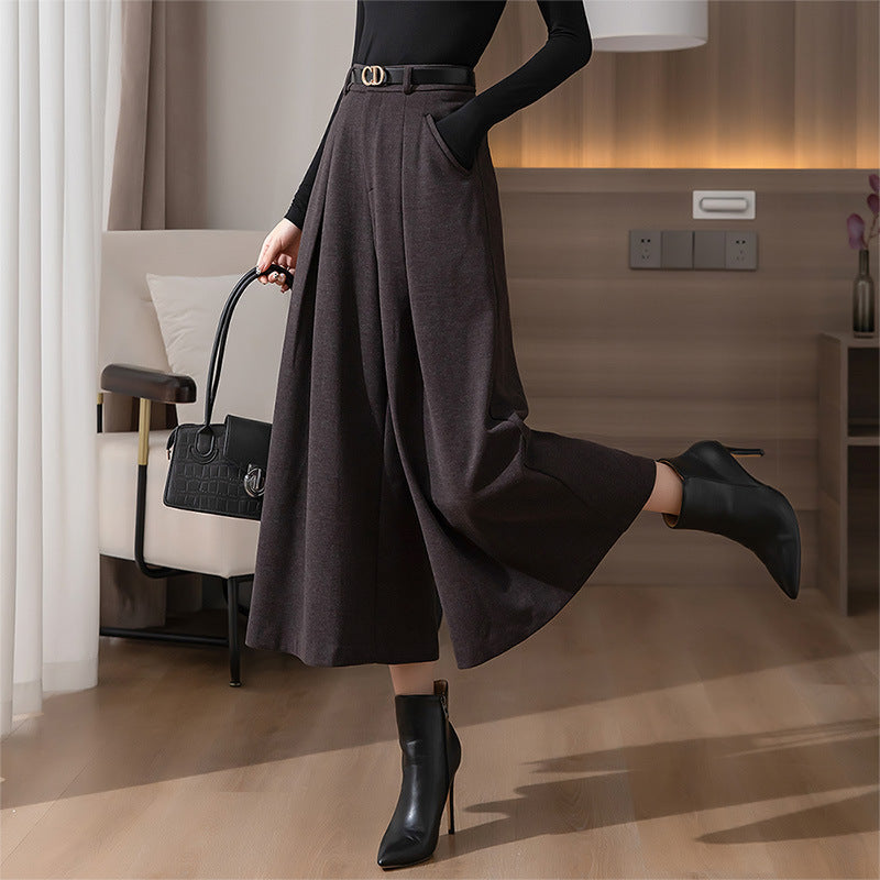"Elysian Elegance" Woolen Wide-leg  Cropped Pants