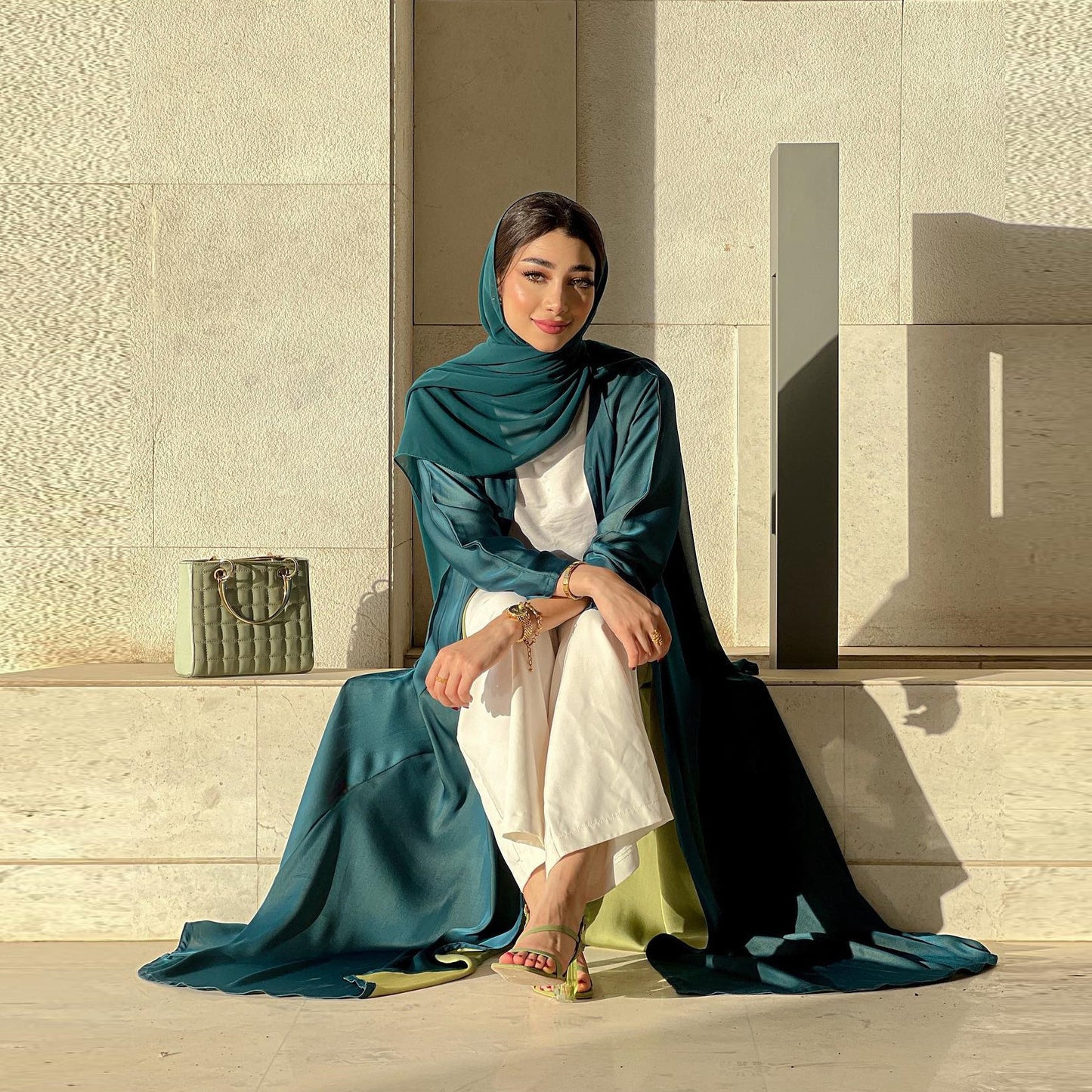 Multi-color Coat Arabic Chiffon Dress Solid Color Robe