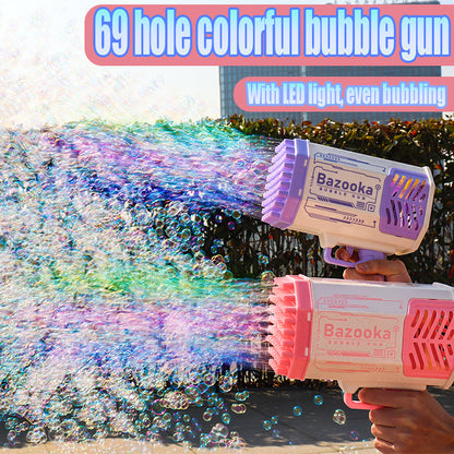 Bubble Gun Rocket Holes Soap Bubbles Machine Gun Automatic Blower With Light Toys For Kids