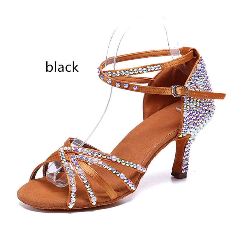 Latin Dance Shoes Rhinestone Pearl Satin Women