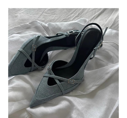Pointed Stiletto Heel Denim High Heel women's shoes
