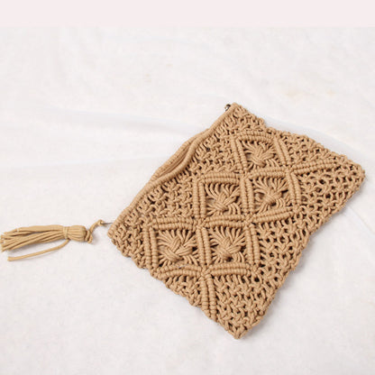 Simple Tassel Clutch Bag Retro Handle Cotton Thread