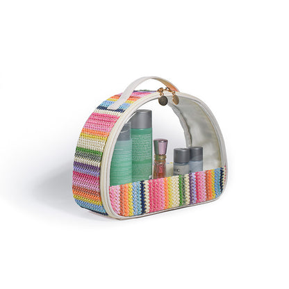 Straw Woven Transparent PVC Semicircle Cosmetic Bag Waterproof Rainbow Woven Toiletries Storage Bag