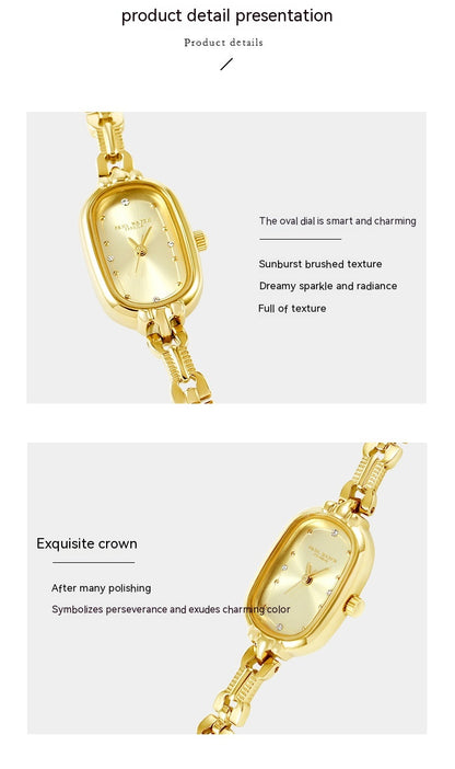 Medieval Small Retro Small Golden Watch Oval Light Luxury Artistic Fashion Quartz