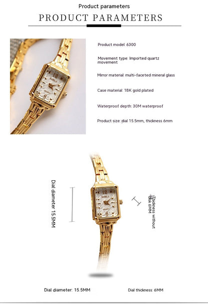 Temperament Copper Plating 18K Gold Fashion Casual Internet Celebrity Women's Square Watch