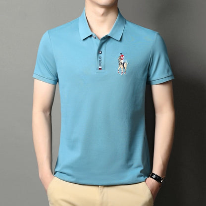 Summer Mercerized Cotton Men's Lapel Embroidery Top