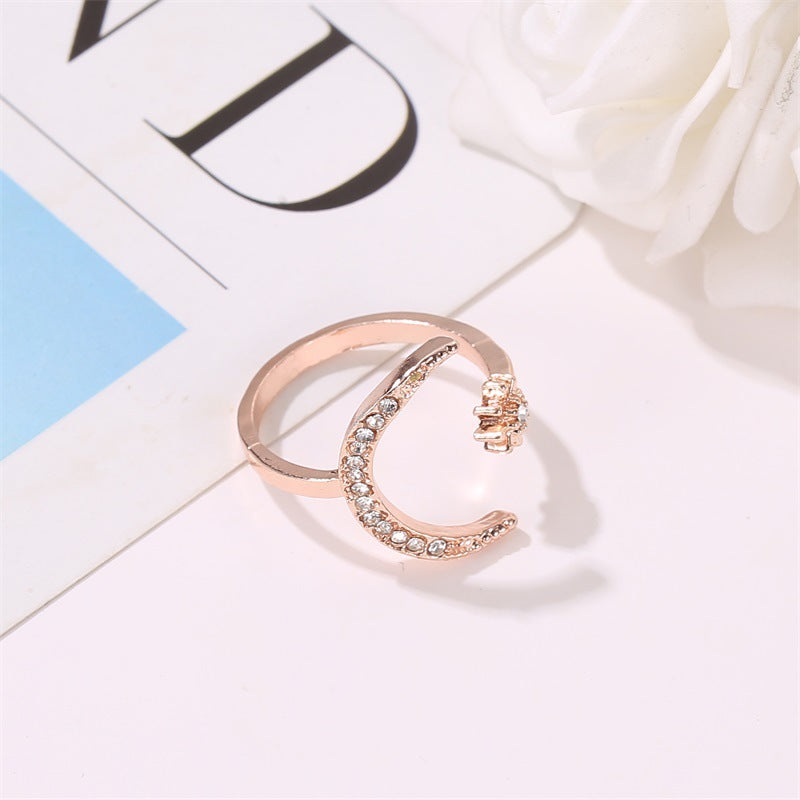 Moon And Star Opening Rings Fashion Rhinestones Personalized Jewelry For Women