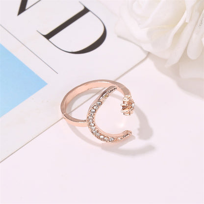 Moon And Star Opening Rings Fashion Rhinestones Personalized Jewelry For Women