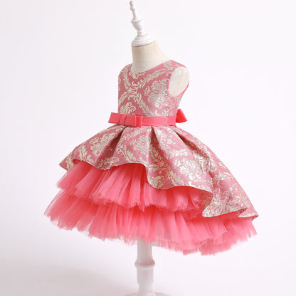 Children's Dress Net Yarn Jacquard Pompon Show