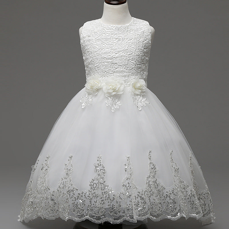 new spring flowers flower girl dress Princess Dress Girls wedding dress skirt trailing sequins wholesale
