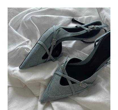 Pointed Stiletto Heel Denim High Heel women's shoes