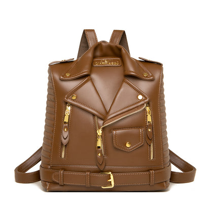 Soft Leather Textured Jacket Trendy Wild Clothes Backpack