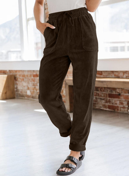 "Seraphina Couture"Corduroy Trousers For Women Casual Fashion Solid Color Elastic Waist